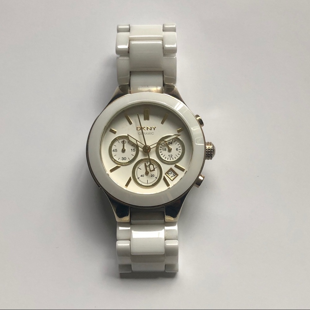 DKNY Ceramic White and Gold Watch